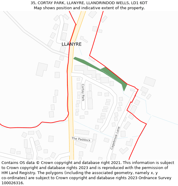 35, CORTAY PARK, LLANYRE, LLANDRINDOD WELLS, LD1 6DT: Location map and indicative extent of plot