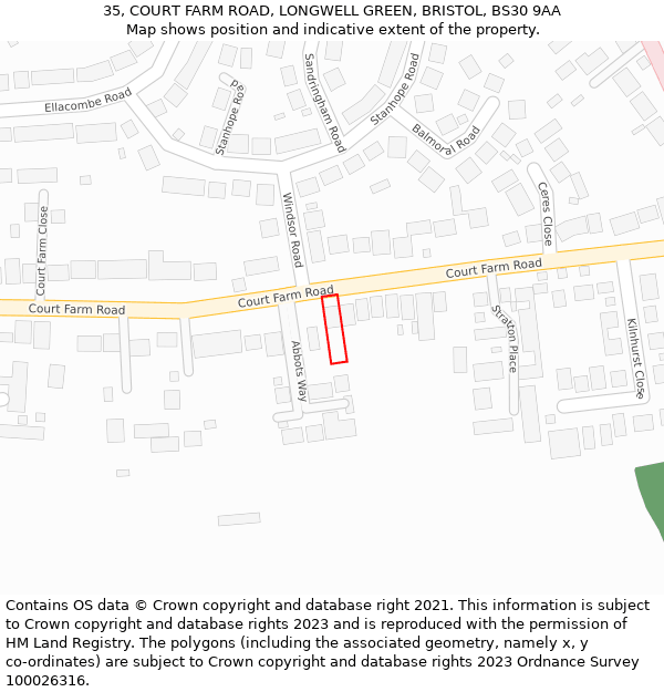 35, COURT FARM ROAD, LONGWELL GREEN, BRISTOL, BS30 9AA: Location map and indicative extent of plot