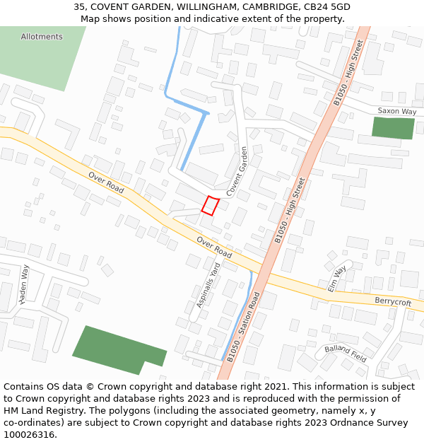 35, COVENT GARDEN, WILLINGHAM, CAMBRIDGE, CB24 5GD: Location map and indicative extent of plot