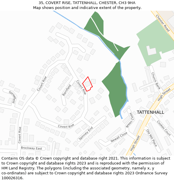 35, COVERT RISE, TATTENHALL, CHESTER, CH3 9HA: Location map and indicative extent of plot