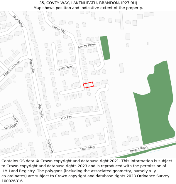 35, COVEY WAY, LAKENHEATH, BRANDON, IP27 9HJ: Location map and indicative extent of plot