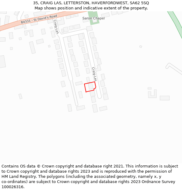 35, CRAIG LAS, LETTERSTON, HAVERFORDWEST, SA62 5SQ: Location map and indicative extent of plot