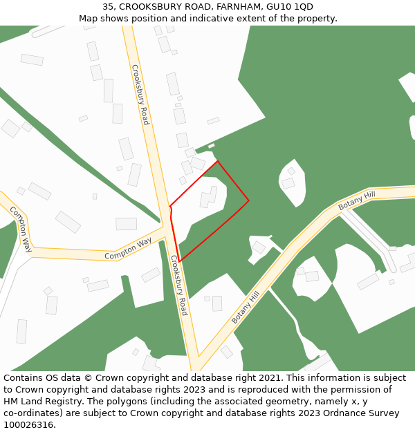 35, CROOKSBURY ROAD, FARNHAM, GU10 1QD: Location map and indicative extent of plot