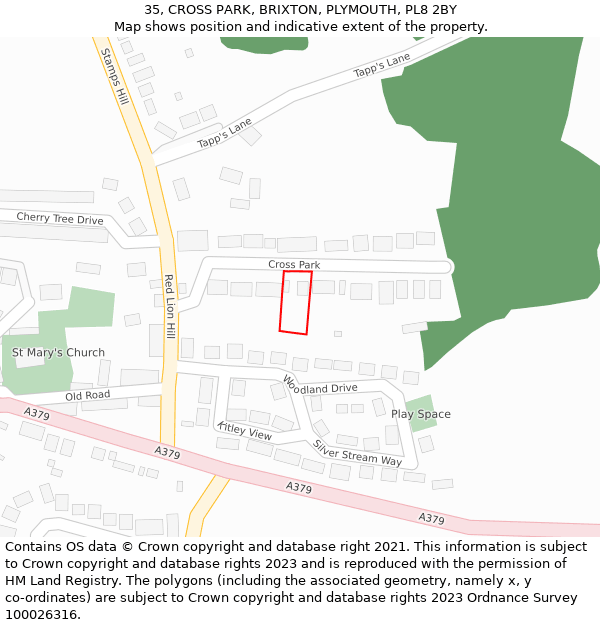 35, CROSS PARK, BRIXTON, PLYMOUTH, PL8 2BY: Location map and indicative extent of plot