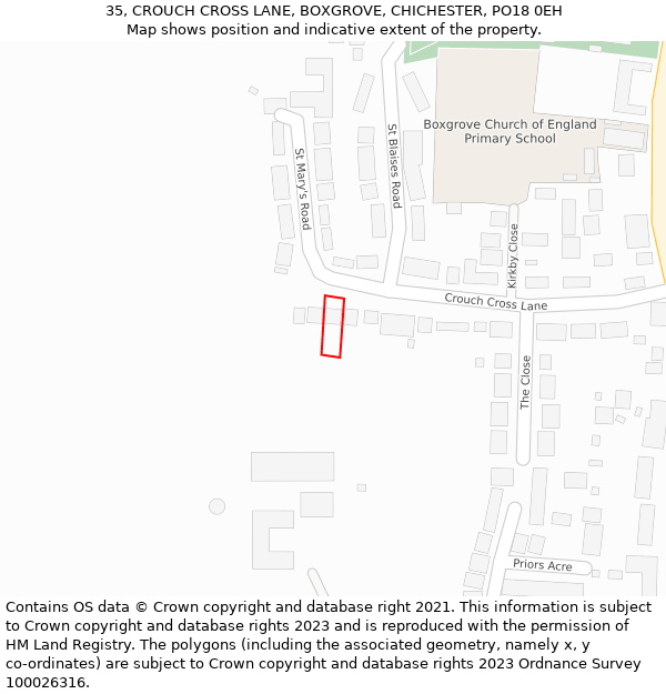 35, CROUCH CROSS LANE, BOXGROVE, CHICHESTER, PO18 0EH: Location map and indicative extent of plot