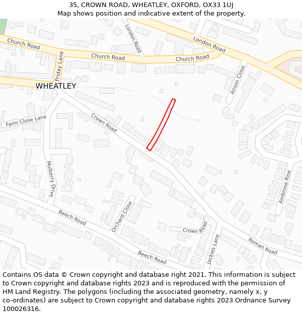 35, CROWN ROAD, WHEATLEY, OXFORD, OX33 1UJ: Location map and indicative extent of plot