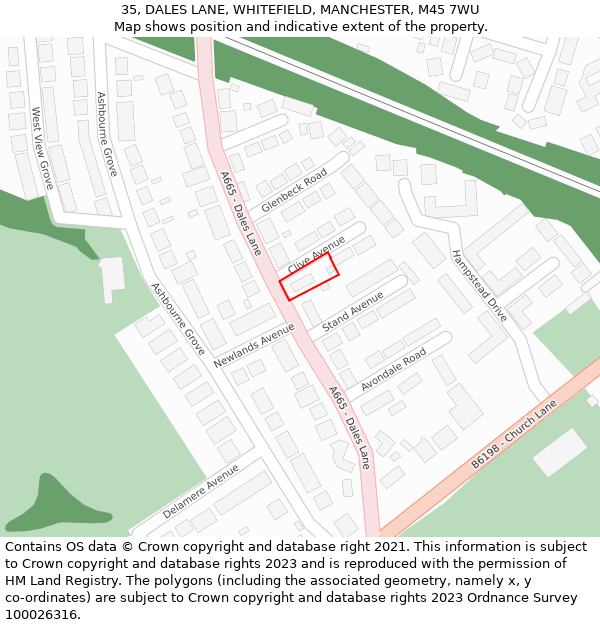 35, DALES LANE, WHITEFIELD, MANCHESTER, M45 7WU: Location map and indicative extent of plot