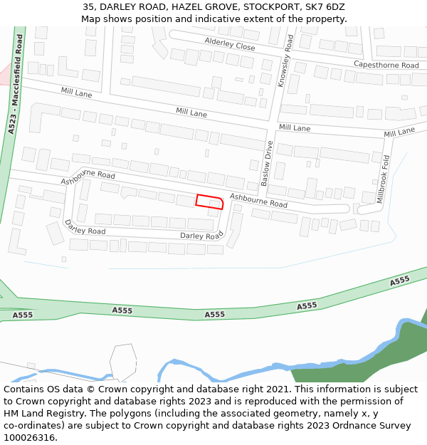 35, DARLEY ROAD, HAZEL GROVE, STOCKPORT, SK7 6DZ: Location map and indicative extent of plot