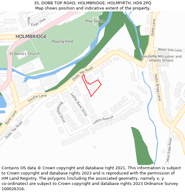 35, DOBB TOP ROAD, HOLMBRIDGE, HOLMFIRTH, HD9 2PQ: Location map and indicative extent of plot