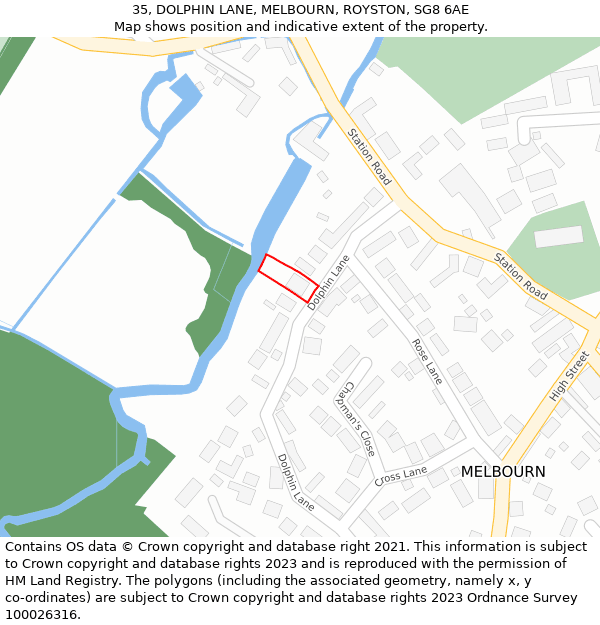 35, DOLPHIN LANE, MELBOURN, ROYSTON, SG8 6AE: Location map and indicative extent of plot