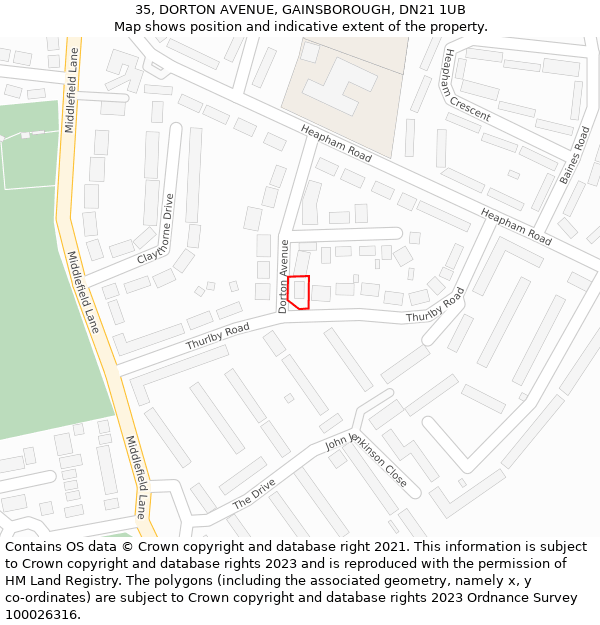 35, DORTON AVENUE, GAINSBOROUGH, DN21 1UB: Location map and indicative extent of plot