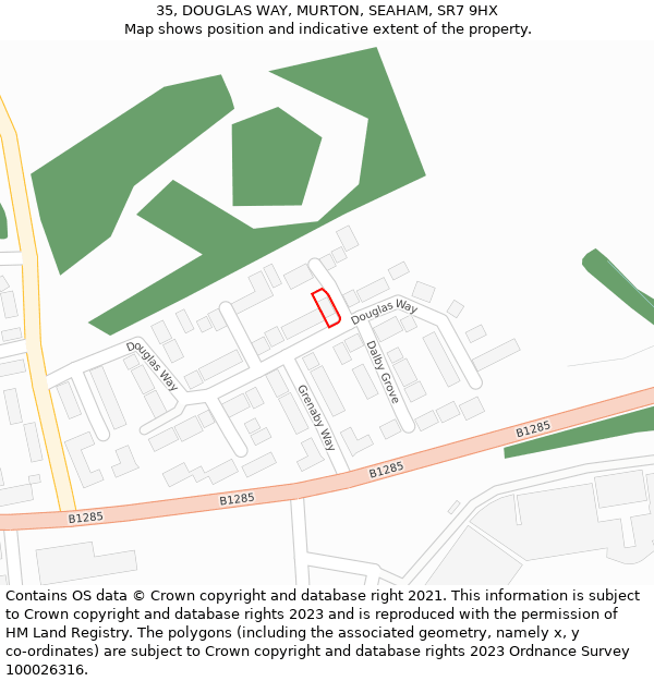 35, DOUGLAS WAY, MURTON, SEAHAM, SR7 9HX: Location map and indicative extent of plot