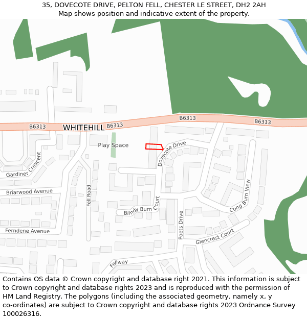 35, DOVECOTE DRIVE, PELTON FELL, CHESTER LE STREET, DH2 2AH: Location map and indicative extent of plot