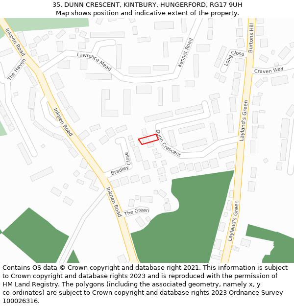 35, DUNN CRESCENT, KINTBURY, HUNGERFORD, RG17 9UH: Location map and indicative extent of plot