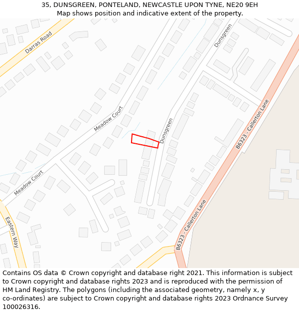 35, DUNSGREEN, PONTELAND, NEWCASTLE UPON TYNE, NE20 9EH: Location map and indicative extent of plot