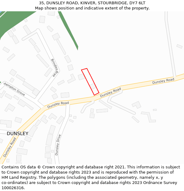 35, DUNSLEY ROAD, KINVER, STOURBRIDGE, DY7 6LT: Location map and indicative extent of plot