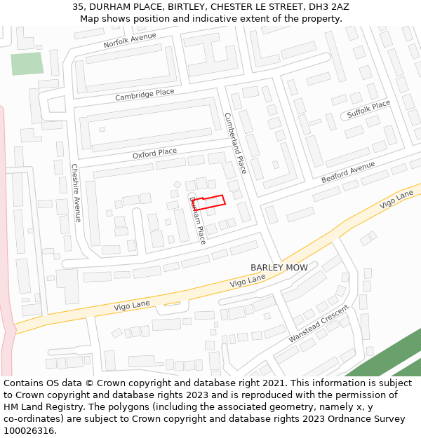 35, DURHAM PLACE, BIRTLEY, CHESTER LE STREET, DH3 2AZ: Location map and indicative extent of plot