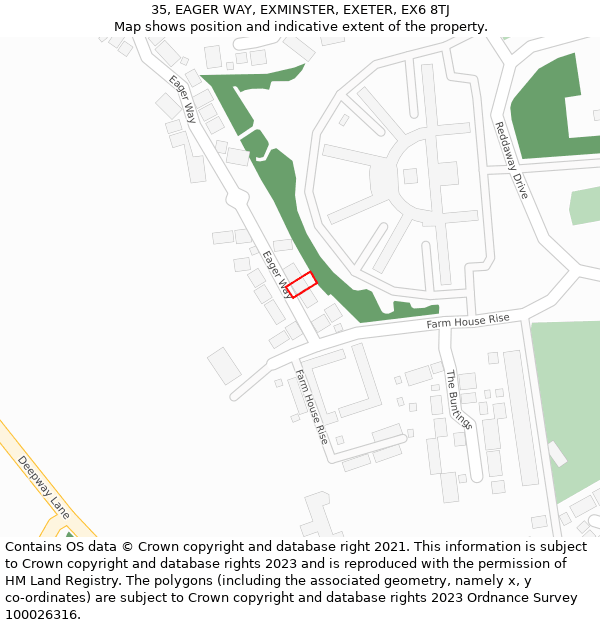 35, EAGER WAY, EXMINSTER, EXETER, EX6 8TJ: Location map and indicative extent of plot