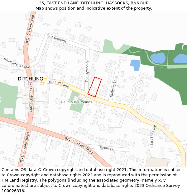 35, EAST END LANE, DITCHLING, HASSOCKS, BN6 8UP: Location map and indicative extent of plot