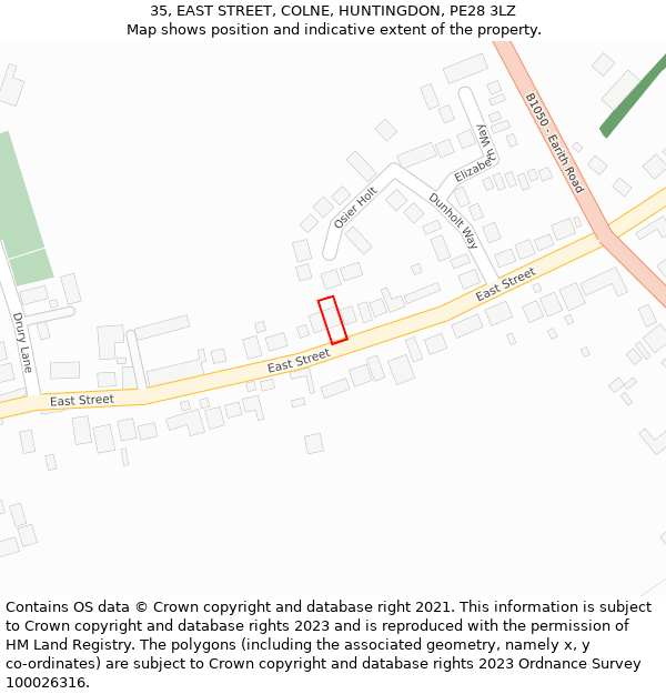 35, EAST STREET, COLNE, HUNTINGDON, PE28 3LZ: Location map and indicative extent of plot