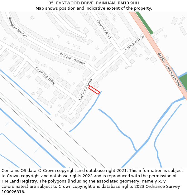 35, EASTWOOD DRIVE, RAINHAM, RM13 9HH: Location map and indicative extent of plot