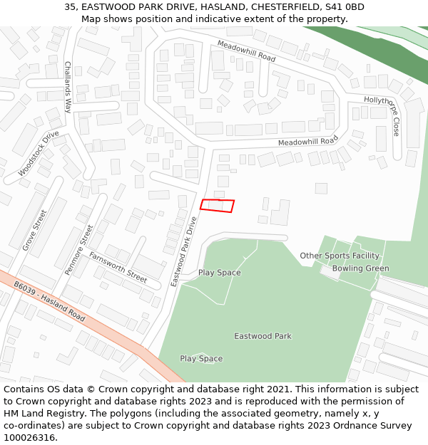 35, EASTWOOD PARK DRIVE, HASLAND, CHESTERFIELD, S41 0BD: Location map and indicative extent of plot