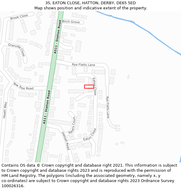 35, EATON CLOSE, HATTON, DERBY, DE65 5ED: Location map and indicative extent of plot