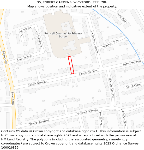 35, EGBERT GARDENS, WICKFORD, SS11 7BH: Location map and indicative extent of plot