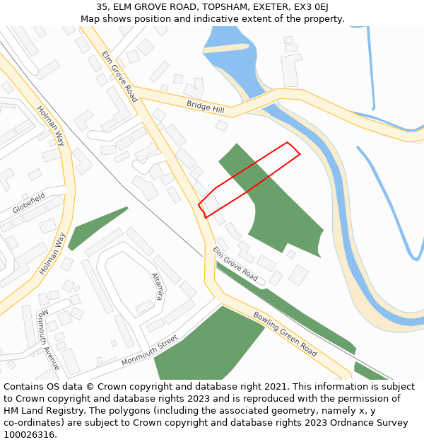 35, ELM GROVE ROAD, TOPSHAM, EXETER, EX3 0EJ: Location map and indicative extent of plot