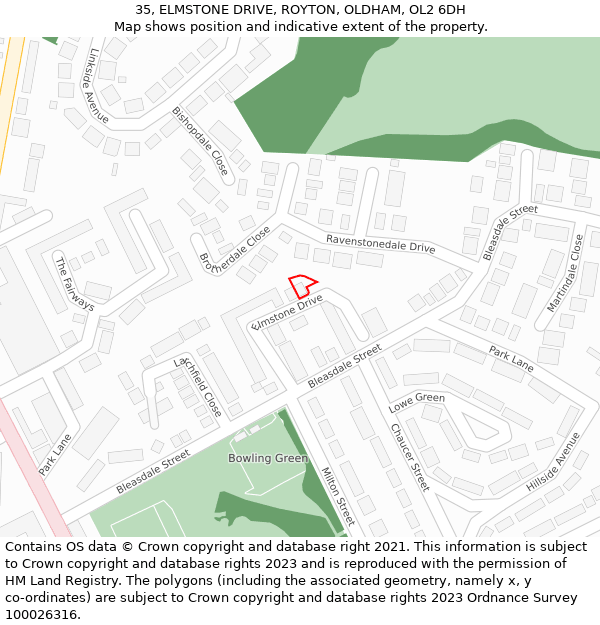 35, ELMSTONE DRIVE, ROYTON, OLDHAM, OL2 6DH: Location map and indicative extent of plot