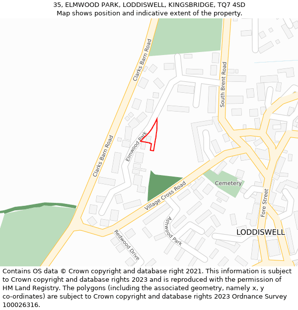 35, ELMWOOD PARK, LODDISWELL, KINGSBRIDGE, TQ7 4SD: Location map and indicative extent of plot