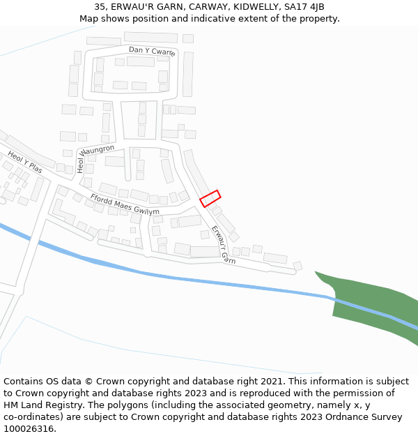 35, ERWAU'R GARN, CARWAY, KIDWELLY, SA17 4JB: Location map and indicative extent of plot