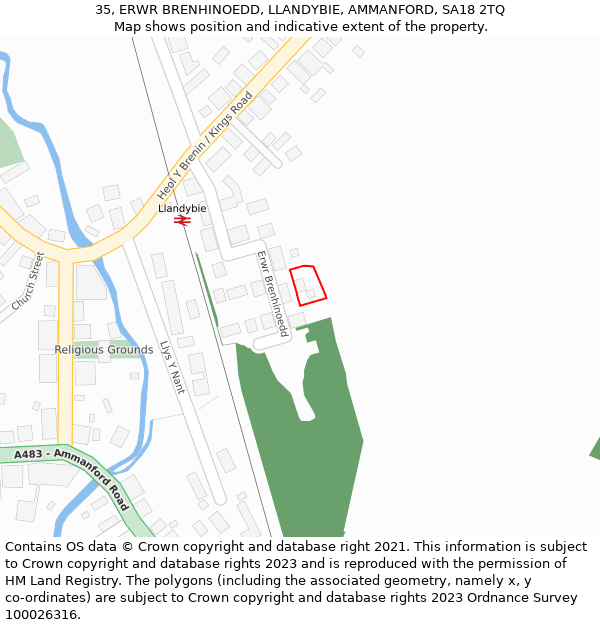 35, ERWR BRENHINOEDD, LLANDYBIE, AMMANFORD, SA18 2TQ: Location map and indicative extent of plot