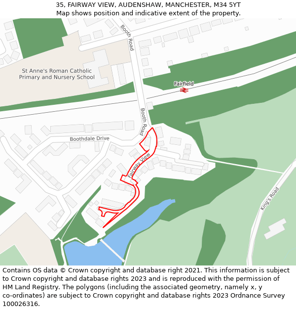 35, FAIRWAY VIEW, AUDENSHAW, MANCHESTER, M34 5YT: Location map and indicative extent of plot