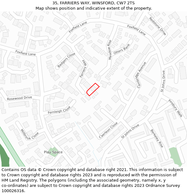 35, FARRIERS WAY, WINSFORD, CW7 2TS: Location map and indicative extent of plot