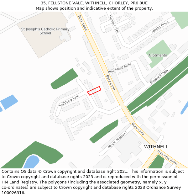 35, FELLSTONE VALE, WITHNELL, CHORLEY, PR6 8UE: Location map and indicative extent of plot