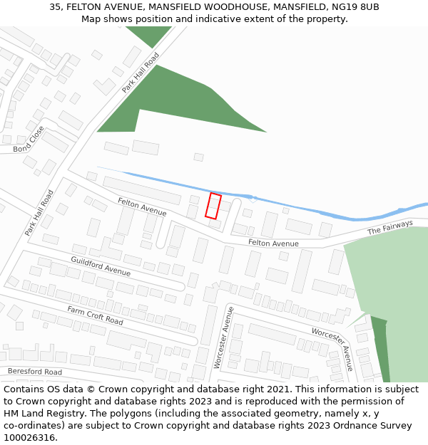 35, FELTON AVENUE, MANSFIELD WOODHOUSE, MANSFIELD, NG19 8UB: Location map and indicative extent of plot