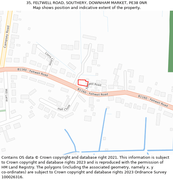 35, FELTWELL ROAD, SOUTHERY, DOWNHAM MARKET, PE38 0NR: Location map and indicative extent of plot