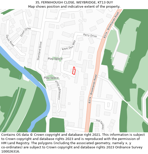 35, FERNIHOUGH CLOSE, WEYBRIDGE, KT13 0UY: Location map and indicative extent of plot