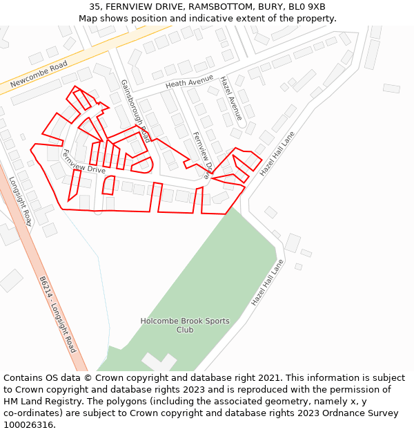 35, FERNVIEW DRIVE, RAMSBOTTOM, BURY, BL0 9XB: Location map and indicative extent of plot