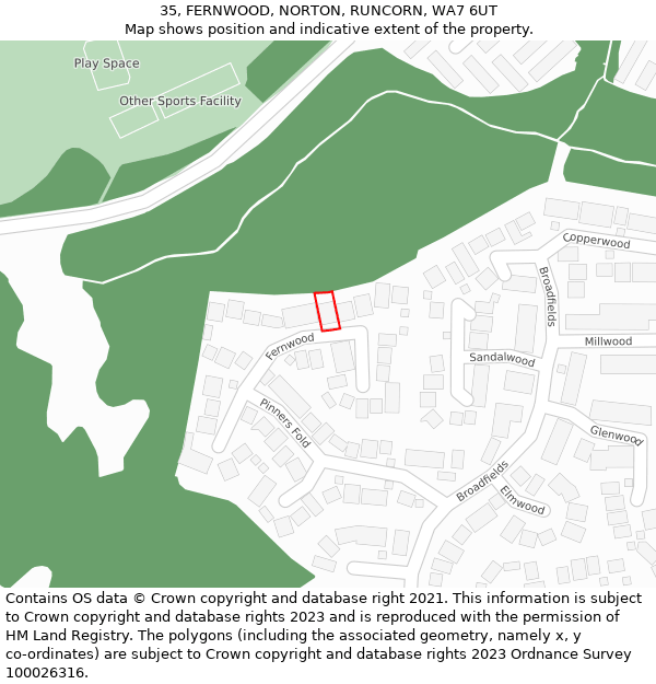 35, FERNWOOD, NORTON, RUNCORN, WA7 6UT: Location map and indicative extent of plot