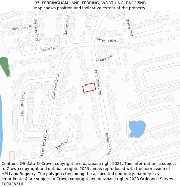 35, FERRINGHAM LANE, FERRING, WORTHING, BN12 5NB: Location map and indicative extent of plot