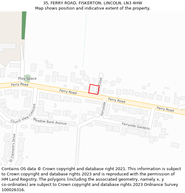 35, FERRY ROAD, FISKERTON, LINCOLN, LN3 4HW: Location map and indicative extent of plot