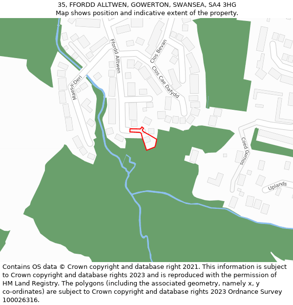 35, FFORDD ALLTWEN, GOWERTON, SWANSEA, SA4 3HG: Location map and indicative extent of plot