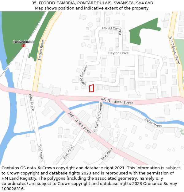 35, FFORDD CAMBRIA, PONTARDDULAIS, SWANSEA, SA4 8AB: Location map and indicative extent of plot