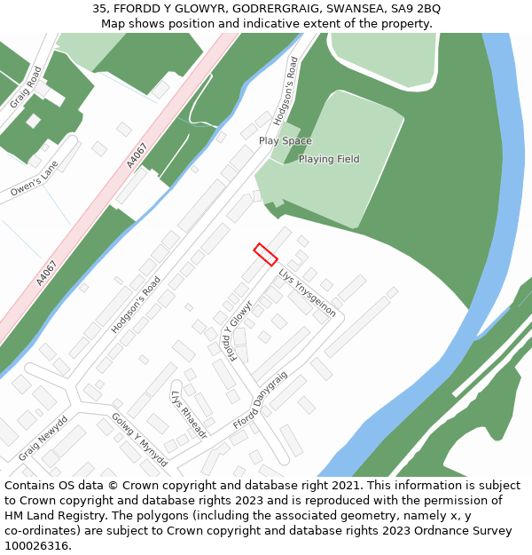 35, FFORDD Y GLOWYR, GODRERGRAIG, SWANSEA, SA9 2BQ: Location map and indicative extent of plot