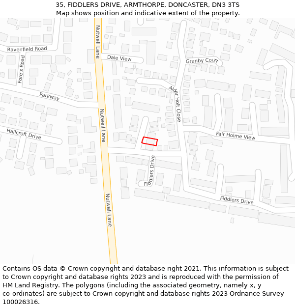 35, FIDDLERS DRIVE, ARMTHORPE, DONCASTER, DN3 3TS: Location map and indicative extent of plot