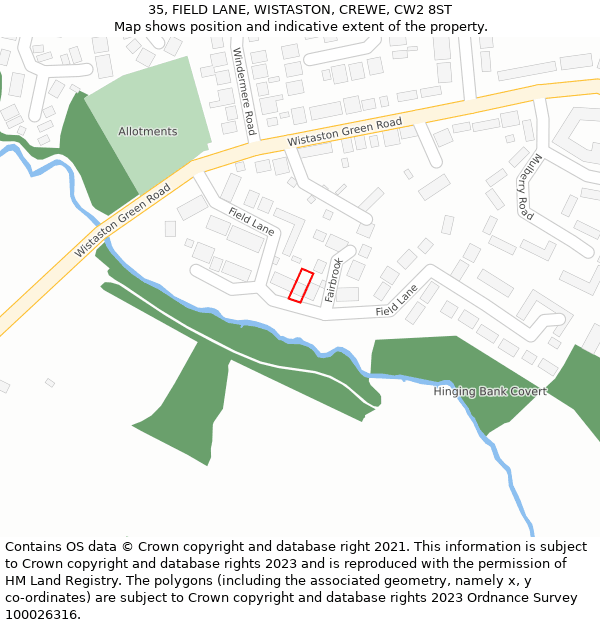 35, FIELD LANE, WISTASTON, CREWE, CW2 8ST: Location map and indicative extent of plot