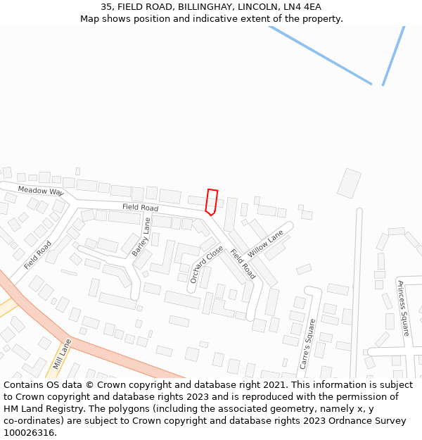 35, FIELD ROAD, BILLINGHAY, LINCOLN, LN4 4EA: Location map and indicative extent of plot
