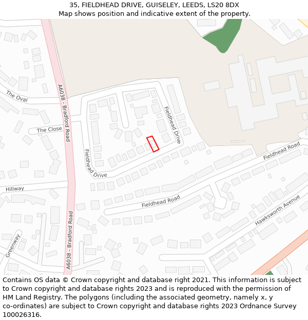 35, FIELDHEAD DRIVE, GUISELEY, LEEDS, LS20 8DX: Location map and indicative extent of plot
